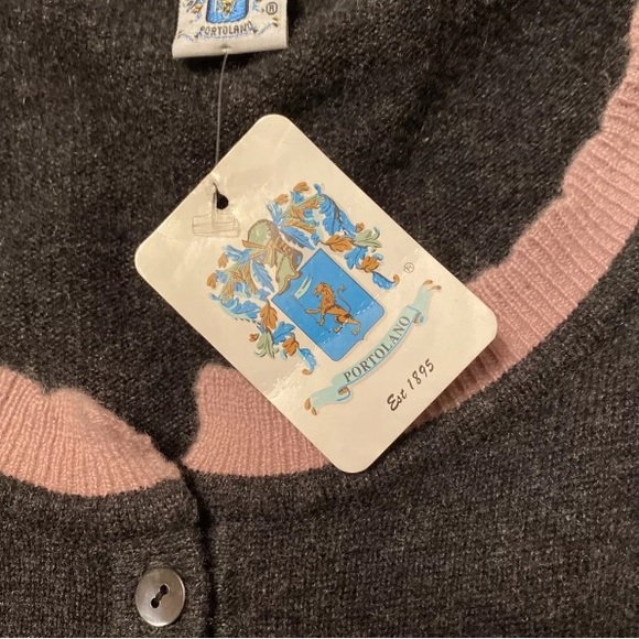 NWT PORTOLANO 100% Cashmere Sweater Cardigan Charcoal Grey & Pink Bows Sz M - Picture 5 of 6